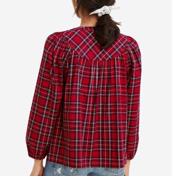 NWT Draper James Angie Plaid Popover Cotton Top Red - Picture 3 of 7